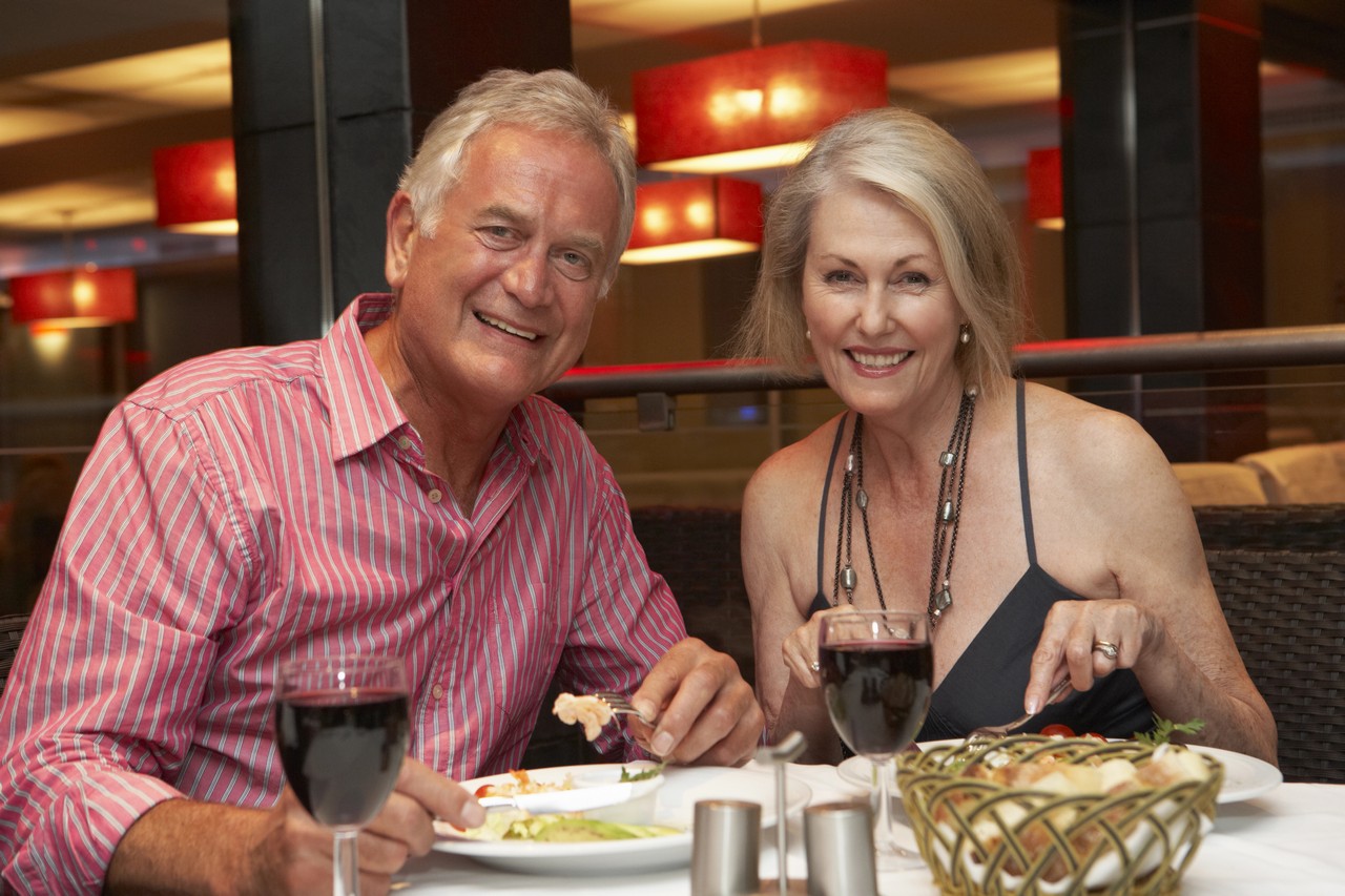 Couple enjoying dinner and red wine at the Palmwoods Community Club bistro